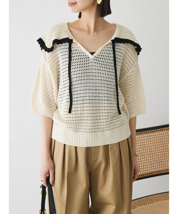 Green Parks クロシェ風セーラーカラーニット Off White