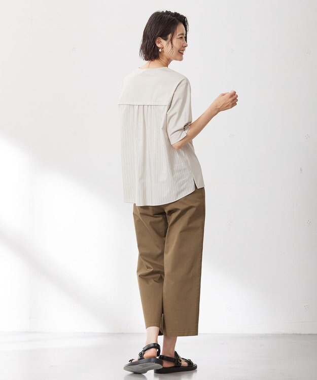 J.PRESS LADIES L プレーティングジャージー ブロッキング カットソー ライトグレー系