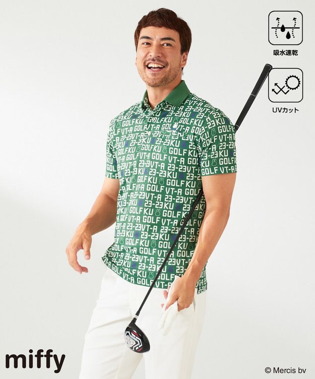 23区GOLF 【MEN】【吸水速乾/UVカット】ミッフィーロゴポロシャツ グリーン系5