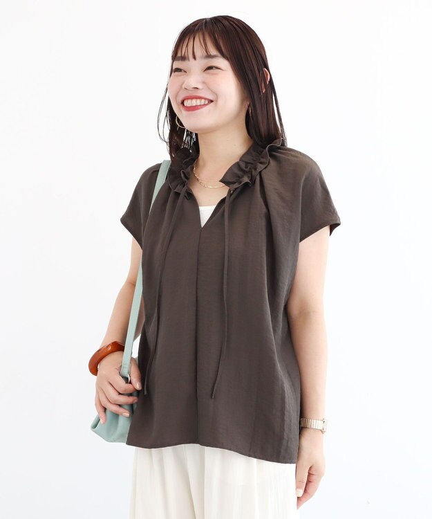 Green Parks 衿フリルブラウス Dark Brown