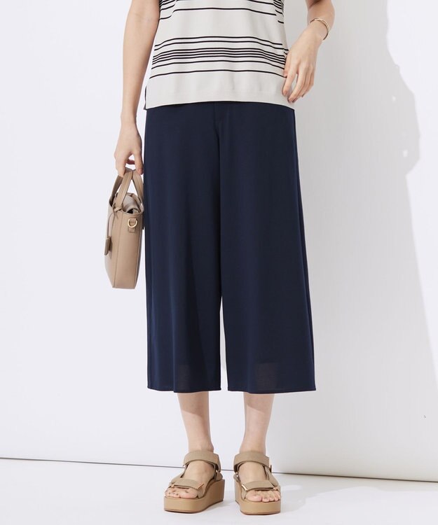 J.PRESS LADIES L 【洗える】ジャージー ワイド パンツ ネイビー系