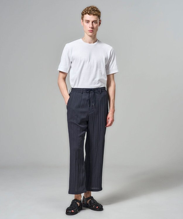 JOSEPH HOMME 【HIGH GRADE LINE】フォグプリーツストレッチ　ドロスト付ワイドストレートパンツ / HARRY CONVERTIBLE ネイビー系