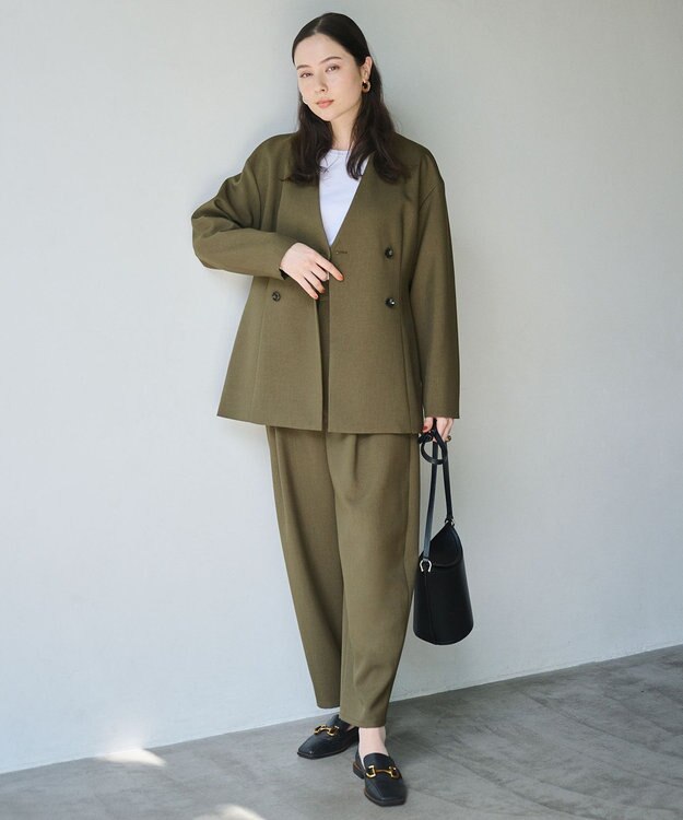 #Newans ウエストシェイプダブルジャケット カーキ グリーン