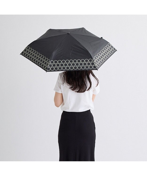 MOONBAT 晴雨兼用日傘 折りたたみ傘 まるボーダー／遮光 遮熱 UV ブラック