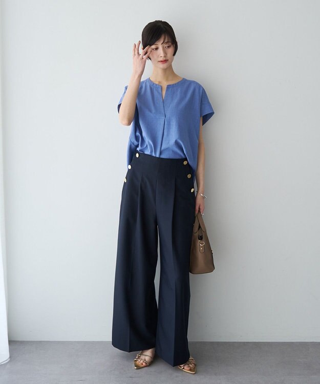 YECCA VECCA 【マシンウォッシャブル】サラサラスキッパーブラウス Blue