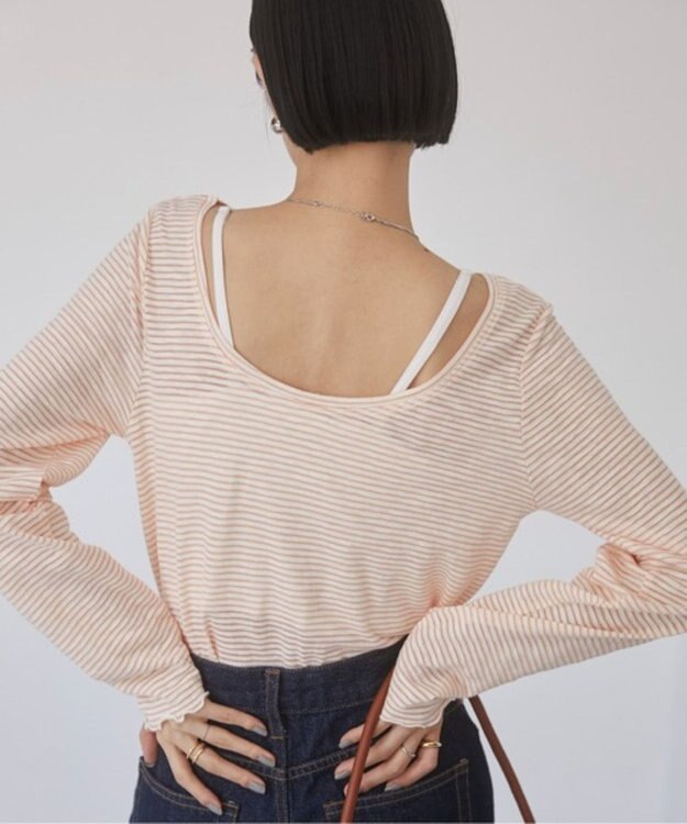 WEGO 【ANGIE VINTAGE】シアーボーダーバックオープントップス オレンジボーダー