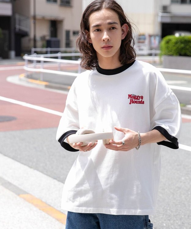 WEGO モチーフ刺繍リンガーT ホワイト