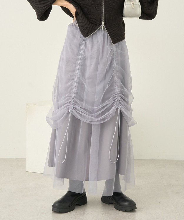 earth music&ecology ２ｗａｙドロストチュールスカート Gray
