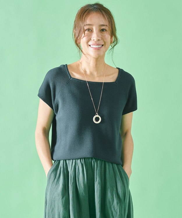 ANY 【洗濯機可能/アンチピリング/UVケア】アクリルガータースクエアニット グリーン