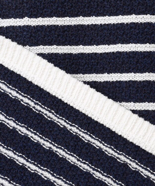 23区 【Oggi3月号掲載/洗える】ブークレコットン ニットジャケット ネイビー×オフ