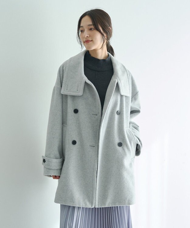YECCA VECCA ウール混ミドル丈スタンドカラーコート Light Gray