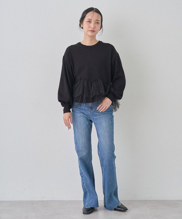 earth music&ecology セルフカットフレアデニムパンツ Medium Indigo