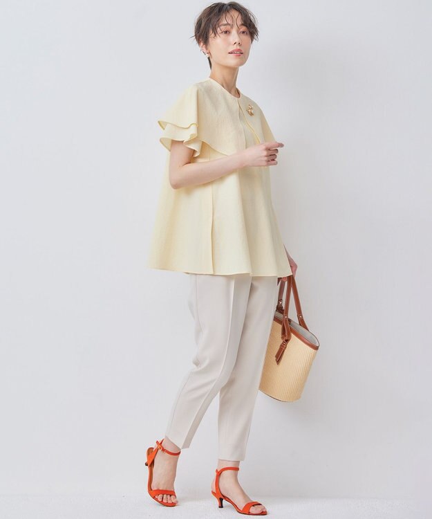 組曲 L サッカーストレッチ 襟付きブラウス シェルイエロー系