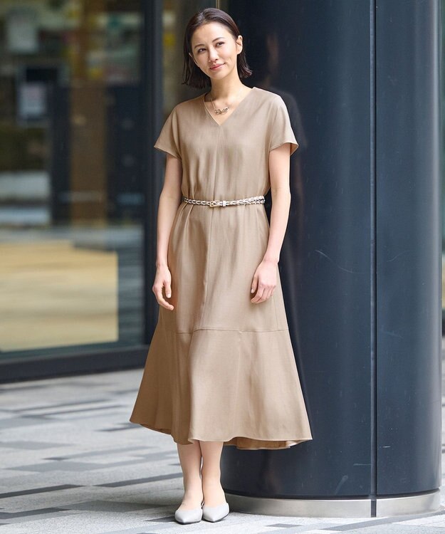 自由区 【XSサイズ~/洗える】キュプラリネンシャンタン ワンピース ベージュ系