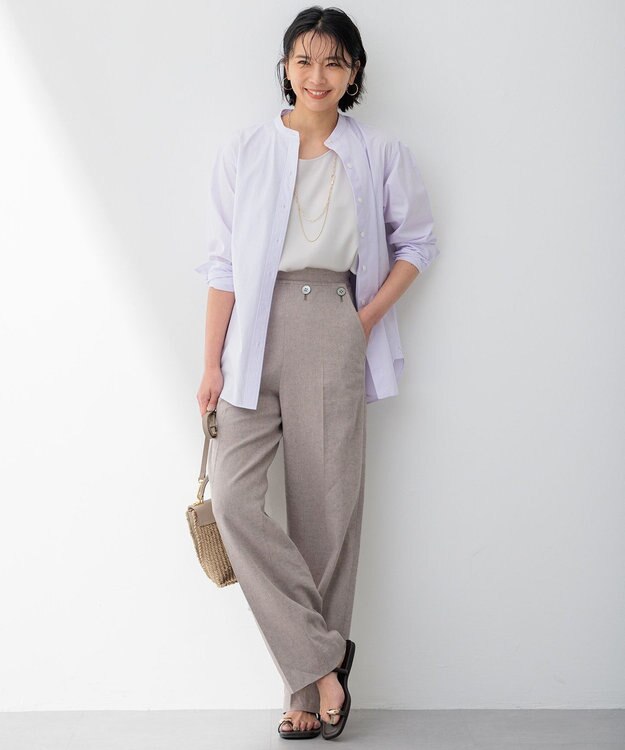 23区 L 【Oggi4月号掲載/洗える】CANCLINI バンドカラー シャツ ラベンダーストライプ