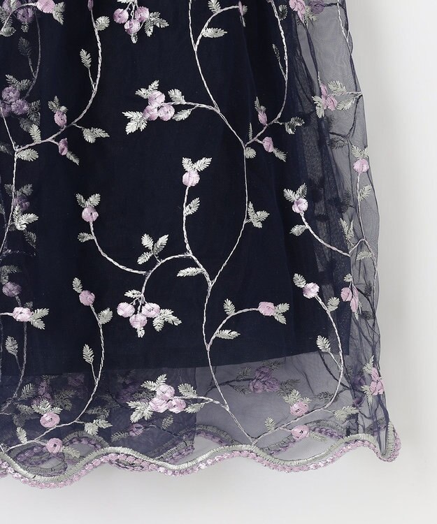 ANY KIDS 刺繍チュールガーリー ワンピース ネイビー