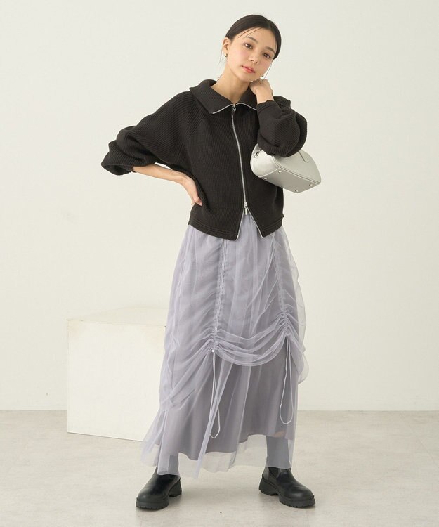 earth music&ecology ２ｗａｙドロストチュールスカート Gray