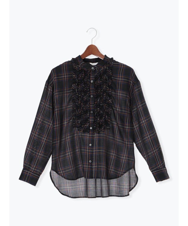 Te chichi チェックフリルブラウス ネイビー