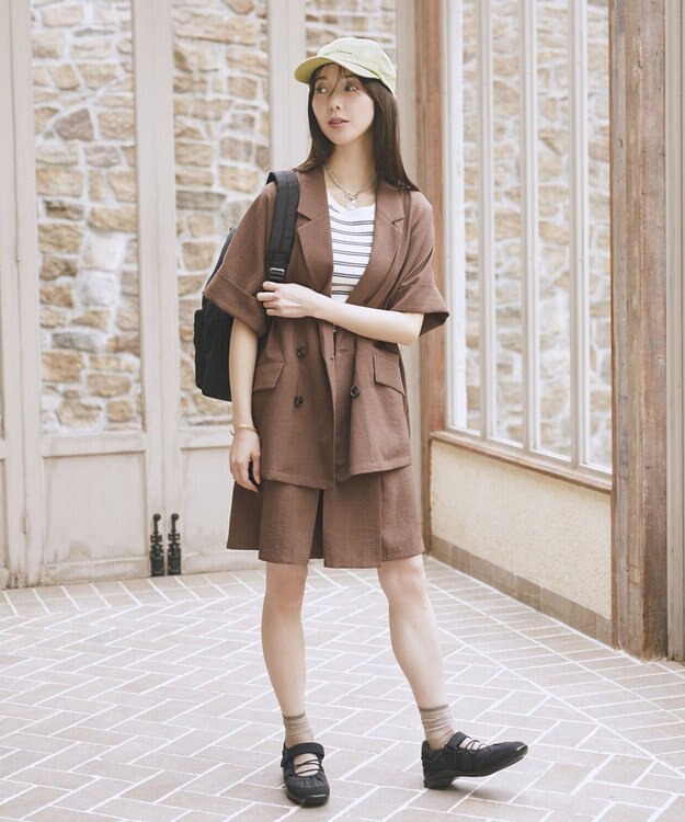 earth music&ecology 【セットアップ対応】リネンライクダブルジャケット Brown