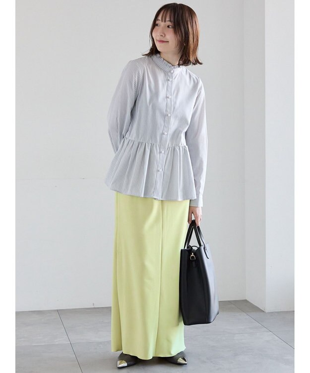 Te chichi パール釦スタンドフリルペプラムブラウス グレー