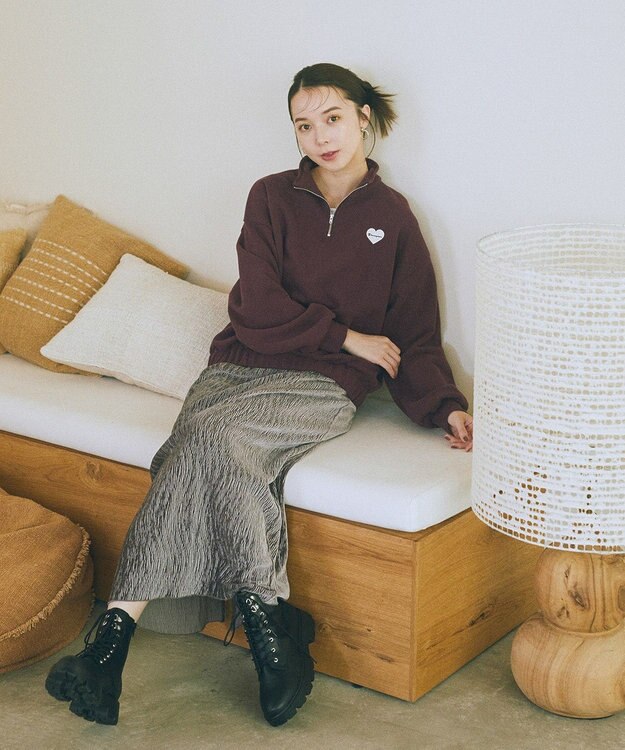 earth music&ecology Ｃｈａｍｐｉｏｎ×ｅｍａｅハーフジップハートスウェット Wine