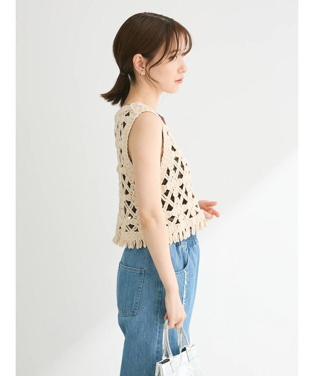 Green Parks かぎ針編みニットベスト Ivory