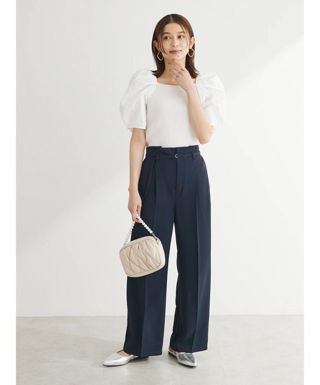 Green Parks きれいシルエットパンツ（ベルト付きとろみワイド） Dark Navy