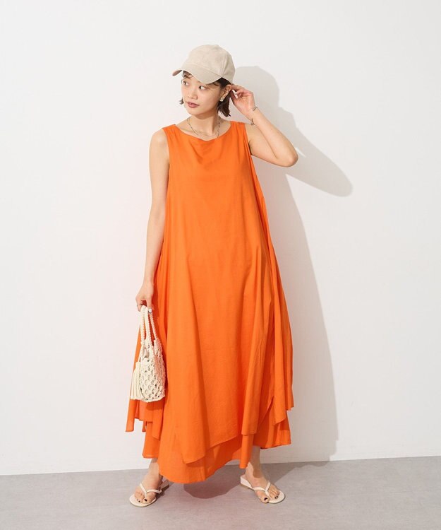 CRAFT STANDARD BOUTIQUE インド綿混フレアワンピース Orange