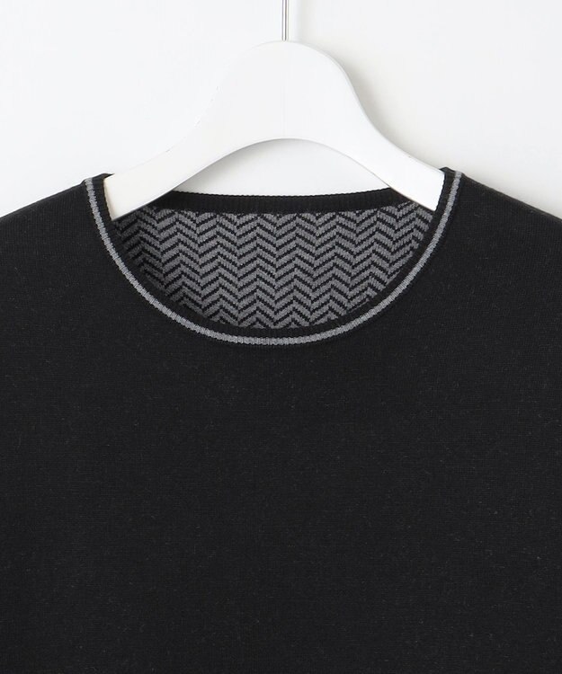 自由区 【WEB限定・マルチウェイ・洗える】ヘリンボーン柄リバーシブルニット セットアップ ブラック×グレー柄