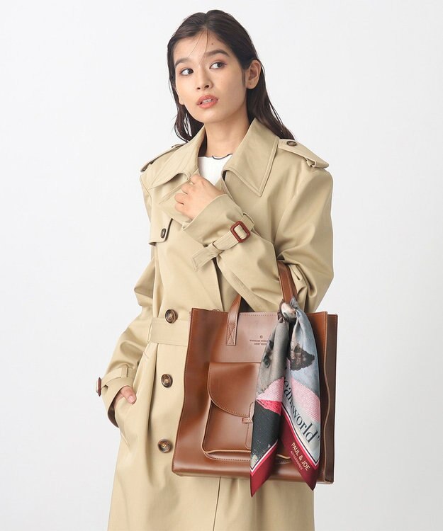 MOONBAT 【WEB限定】PAUL & JOE ACCESSOIRES シルクツイル キャットコラージュスカーフ 58×58cm Dream Girl(ワイン)