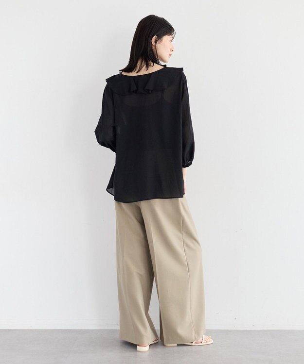 YECCA VECCA ラッフルリボンシアーブラウス Black