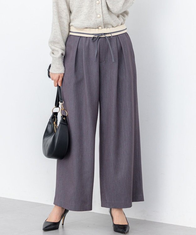 組曲 L 【加藤ローサさん着用】ラメストライプ ワイドパンツ グレー系1