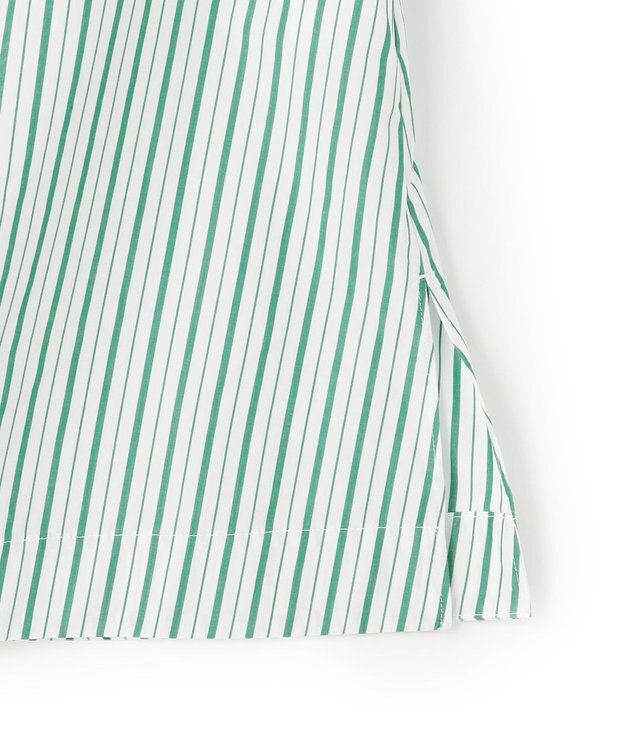 UNFILO フリルネック ブラウス グリーンストライプ