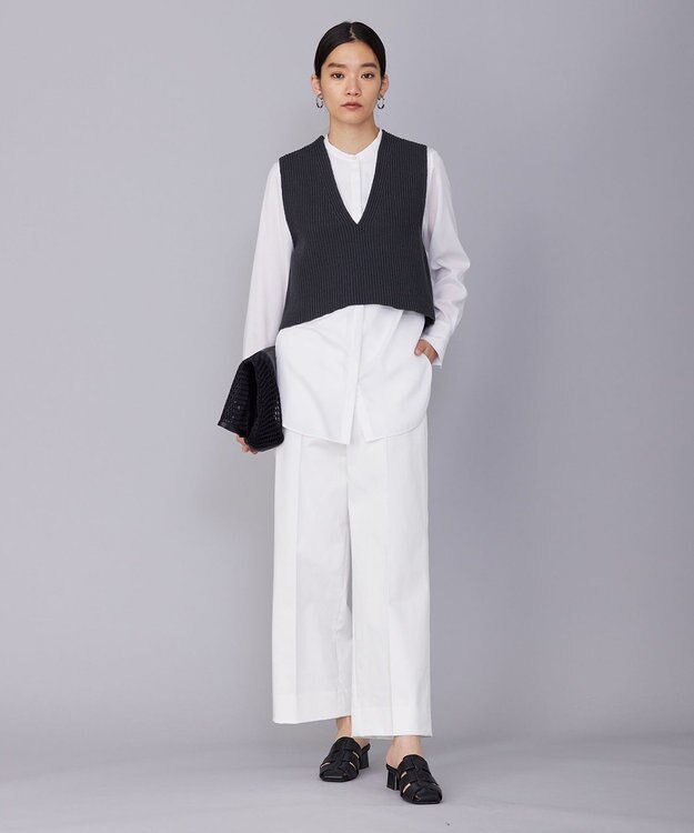 ICB 【洗える】T/Cストレッチサテン ワイドパンツ オフホワイト系