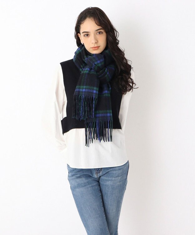 MOONBAT WEB限定【洗える】ミエル (miel) カシミヤ100％ チェックストール ブラック