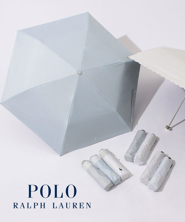 MOONBAT 【WEB限定/ 遮光率100％/遮熱/UV】POLO RALPH LAUREN（ポロ ラルフローレン）晴雨兼用日傘 ワンポイント ポロポニー レース 折りたたみ傘 ペールスカイ
