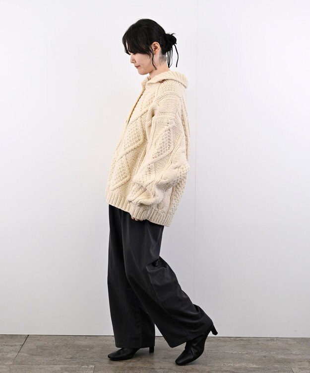 LENO ARAN PULLOVER【UNISEX】アラン柄ニットプルオーバー/カーディガン IVORY