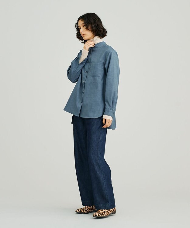 J.PRESS YORK STREET 【WOMEN】バックプリーツブラウス ダルブルー系