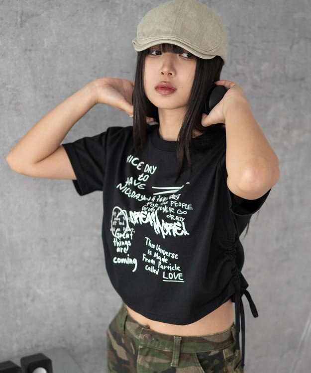 WEGO グラフィックショートサイドリボンドロストT 柄4