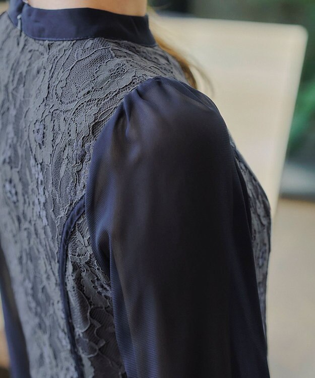 Tiaclasse 【洗える】レースコンビフレアワンピース ネイビーグレー