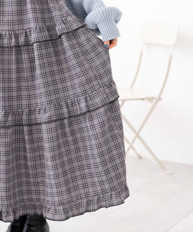 WEGO 【ウエストゴム】フリルティアードボリュームスカート グレーチェック1