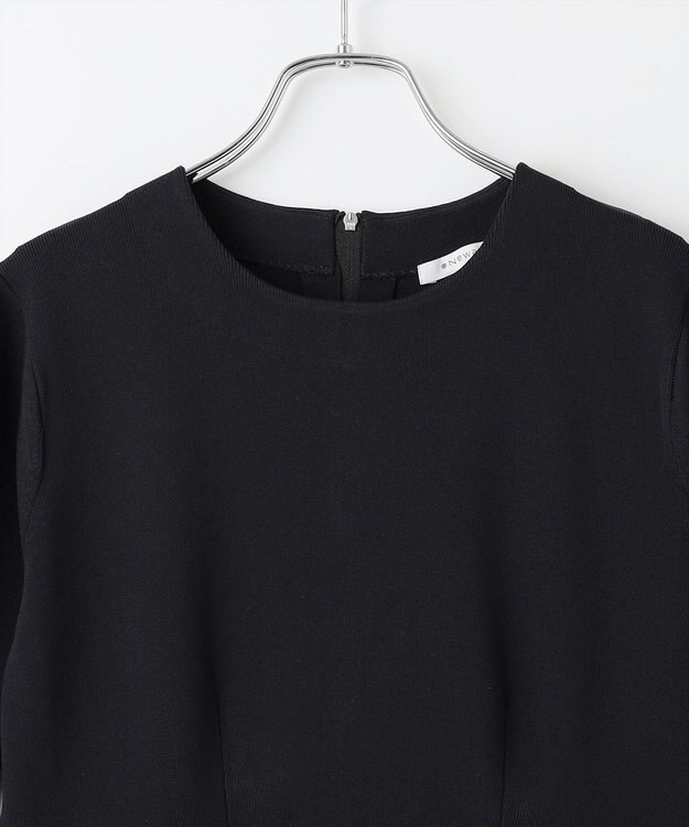 #Newans 【セレモニーにも】フレアニットワンピース ネイビー