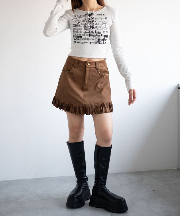 WEGO ヘンリーネックグラフィックピチトップス ホワイトアイボリー