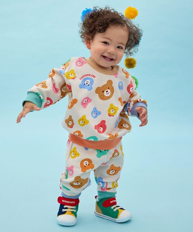 MIKI HOUSE HOT BISCUITS 【80-120cm】カラフルビーンズ 総柄 裏毛パイル素材 トレーナー マルチカラー