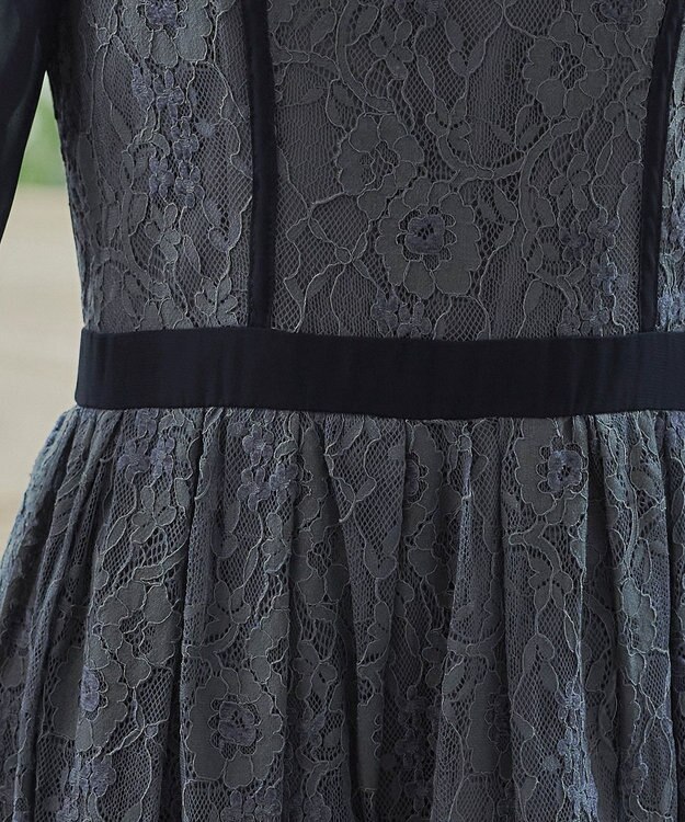 Tiaclasse 【洗える】レースコンビフレアワンピース ネイビーグレー