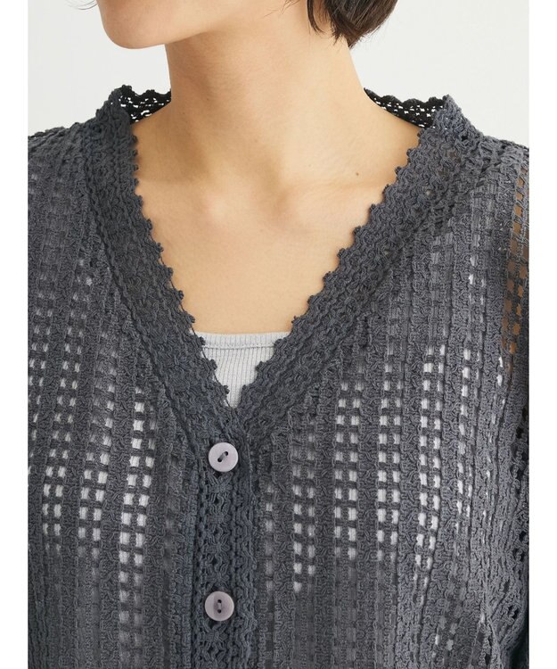 Green Parks インド綿　レース編みカーディガン Gray