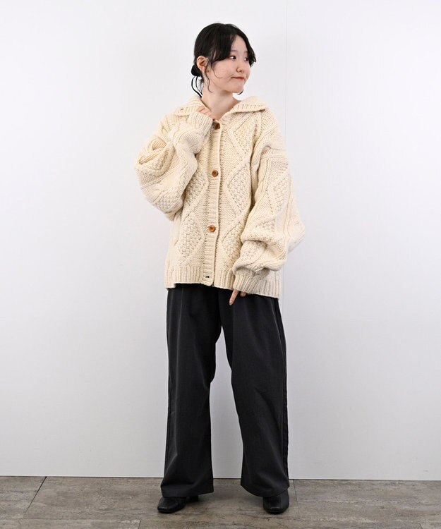 LENO ARAN PULLOVER【UNISEX】アラン柄ニットプルオーバー/カーディガン IVORY