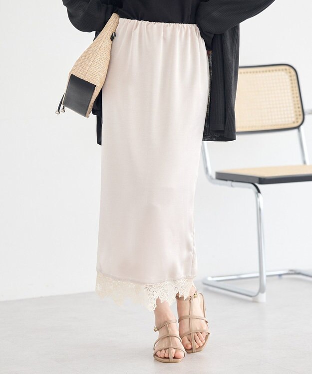 earth music&ecology サテンレーススカート Ecru