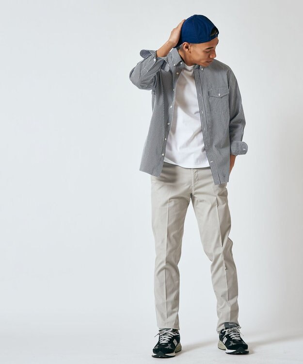 J.PRESS MEN オーガニックコットントリコチンストレッチ スローンパンツ ライトグレー系