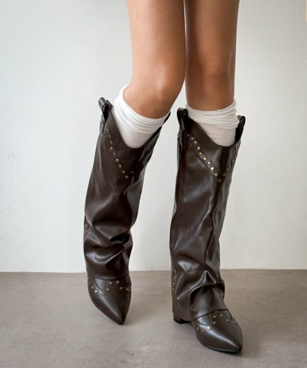 WEGO ウエスタンカバーロングブーツ ブラウン